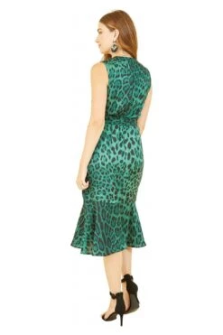 Mela London Green Animal Print Satin Wrap Midi Dress -Sarto Vibe Sales 0Cq7F0Xt 14763