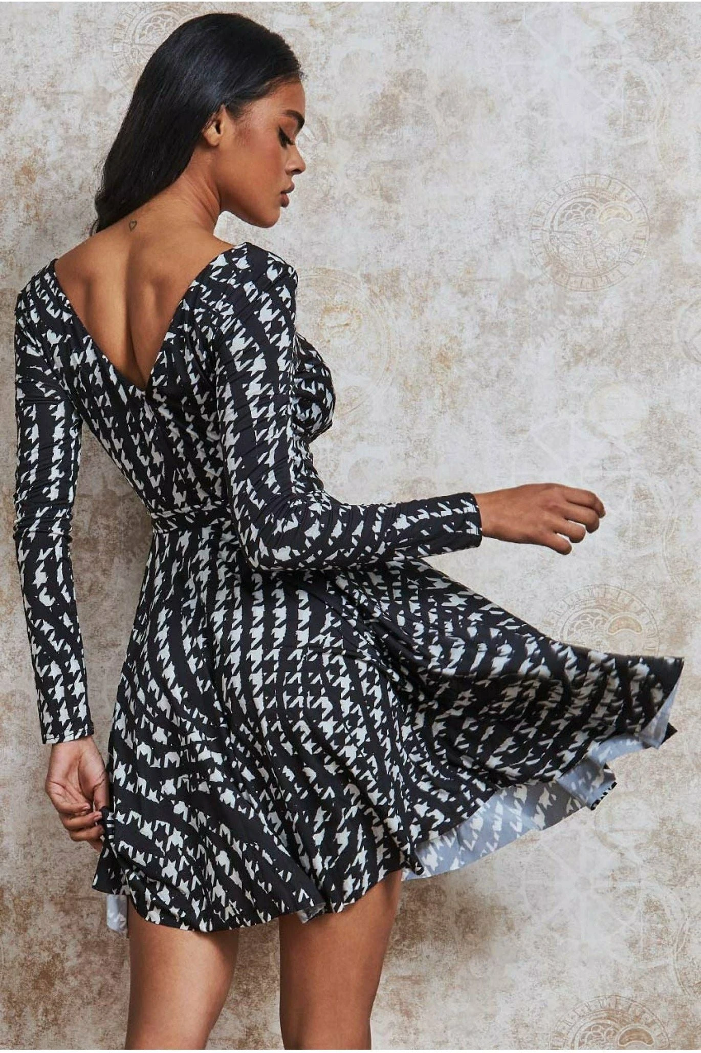 Goddiva Wrap Style Midi Dress - Monoprint 2 Goddiva Wrap Style Midi Dress - Monoprint - Image 2