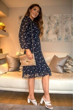 Double Second Navy Printed Long Sleeve Tiered Wrap Dress 8 Double Second Navy Printed Long Sleeve Tiered Wrap Dress -Sarto Vibe Sales 0TO6sG4L 15213