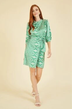 Yumi Green Geo Print Shirt Dress -Sarto Vibe Sales 0aLXvEjN 13252