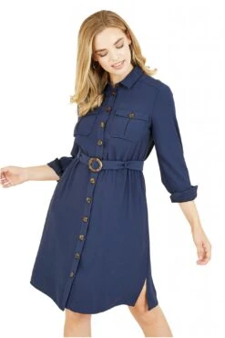 Yumi Navy Military Shirtdress -Sarto Vibe Sales 18qgI0Bc 14457