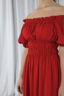 Double Second Red Bardot Midi Dress 9 Double Second Red Bardot Midi Dress -Sarto Vibe Sales 19WPFCgs 11928
