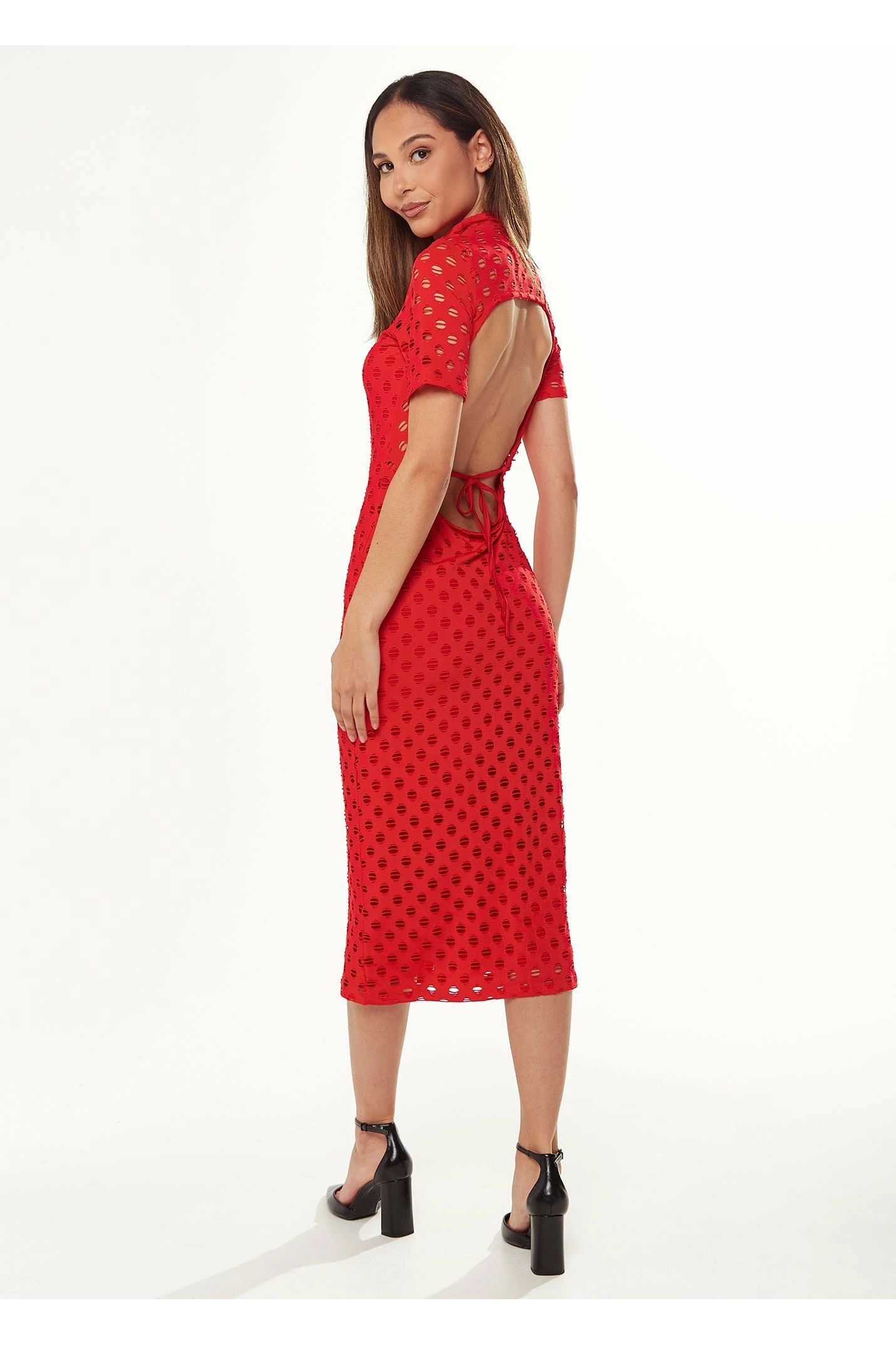 Liquorish High Neck Open Back Red Midi Dress - Red 4 Liquorish High Neck Open Back Red Midi Dress - Red - Image 4