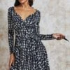 Goddiva Wrap Style Midi Dress - Monoprint