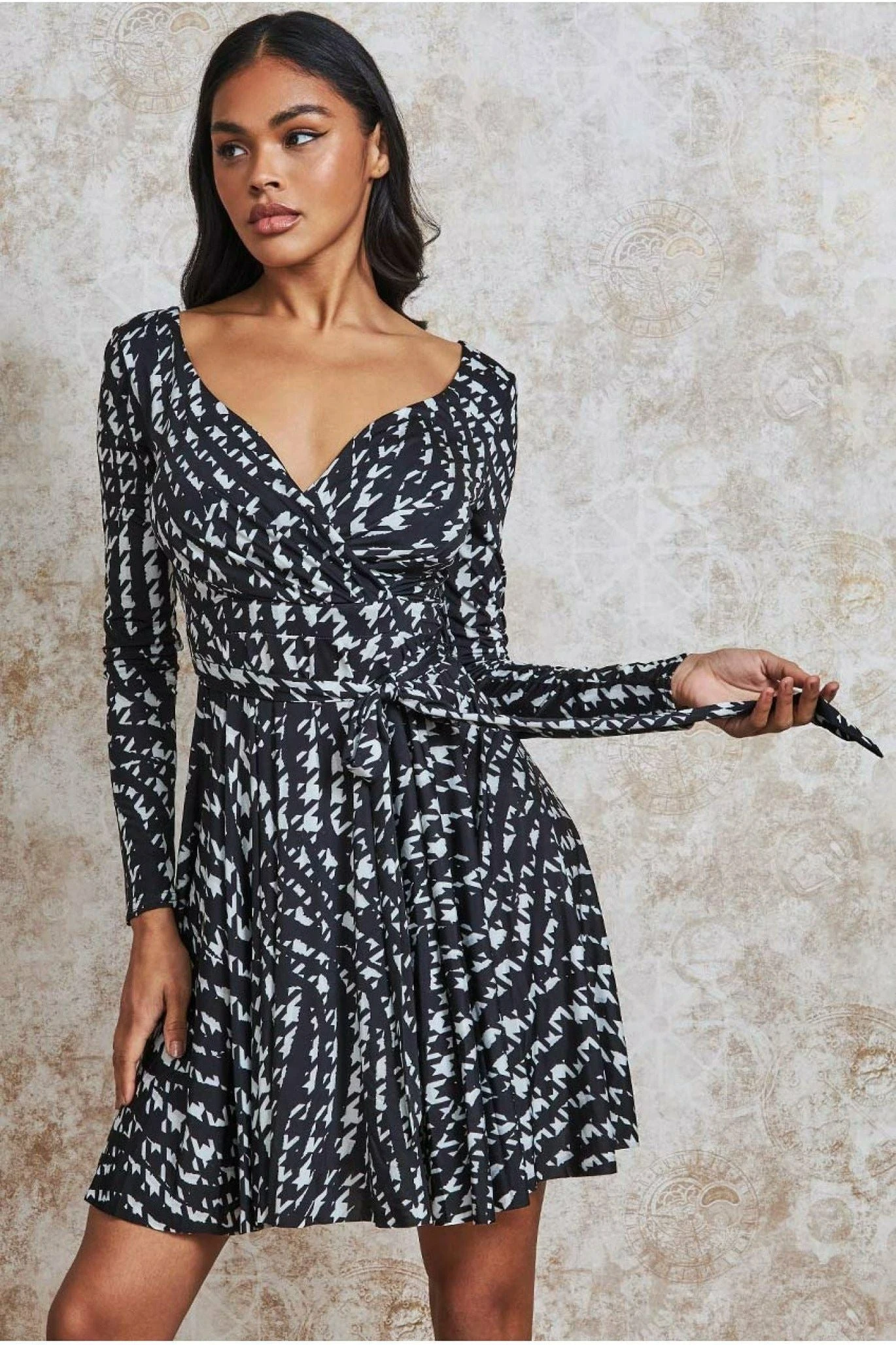 Goddiva Wrap Style Midi Dress - Monoprint 1 Goddiva Wrap Style Midi Dress - Monoprint