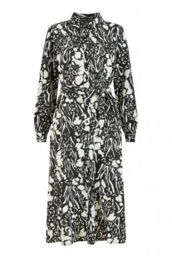 Mela London Black Animal Print Long Sleeve Midi Shirt Dress -Sarto Vibe Sales 33YQgzpc 14773