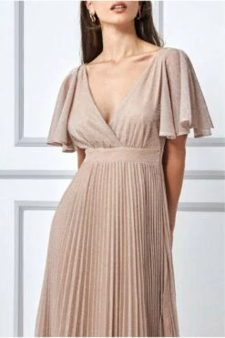 Goddiva Lurex Pleated Maxi Dress - Pink -Sarto Vibe Sales 3iNuZndP 7600