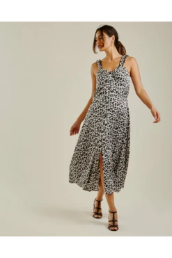 Dusty Pink Animal Print Silky Midi Dress