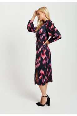 Liquorish Abstract Feather Print Midi Lace Up Dress -Sarto Vibe Sales 4erzw50T 13087