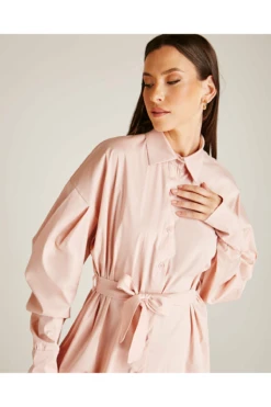 Dusty Pink Tie Up Mini Shirt Dress | Dusty Pink -Sarto Vibe Sales 4fyeAkDg 12043