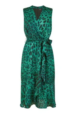 Mela London Green Animal Print Satin Wrap Midi Dress -Sarto Vibe Sales 51KlPq8U 14763