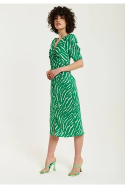 Liquorish Green Zebra Print Knot Front Midi Dress -Sarto Vibe Sales 5AD95Wuz 15645