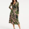 Liquorish Geometric Floral Knot Front Midi Dress