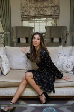 Liquorish Gold Star And Polka Dot Print Mini Wrap Dress