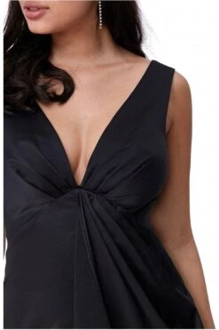 Goddiva Waterfall Satin Maxi Dress - Black -Sarto Vibe Sales 68C5m5Z3 13785