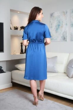 Double Second Blue Collared Satin Wrap Dress 13 Double Second Blue Collared Satin Wrap Dress -Sarto Vibe Sales 7TAOuZXl 14751