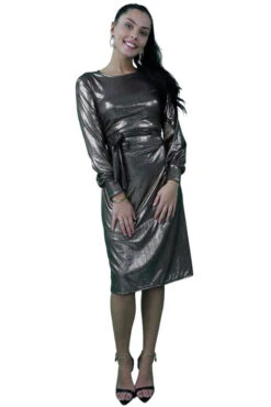 Signage Round Neck With Belt Midi Dress