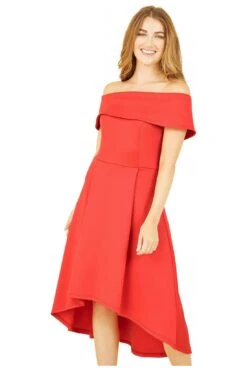 Mela London Red Bardot Dipped Hem Dress -Sarto Vibe Sales 8RuD1A9o 14759