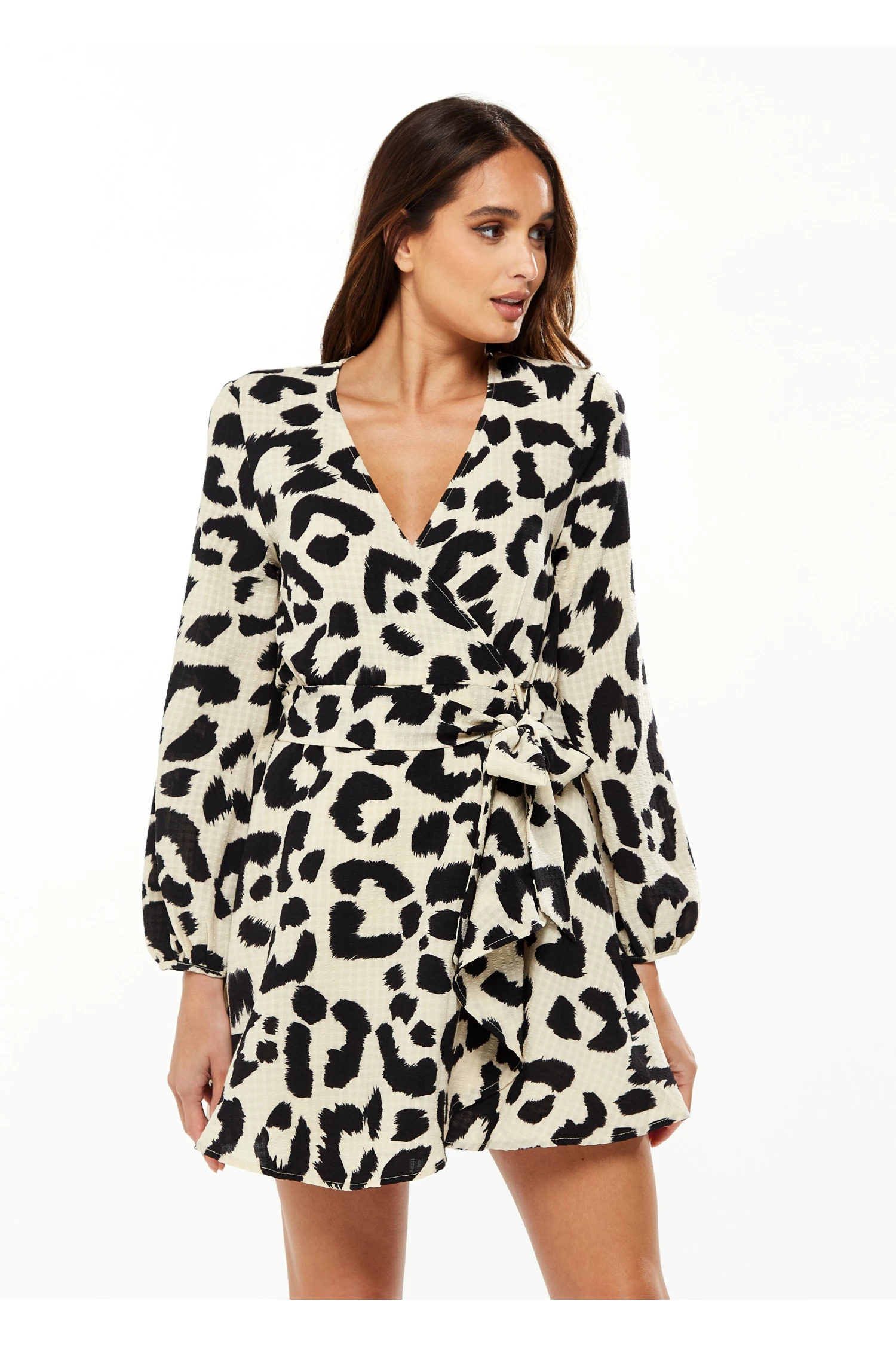 Liquorish Animal Print Mini Wrap Dress With Long Sleeves 2 Liquorish Animal Print Mini Wrap Dress With Long Sleeves - Image 2