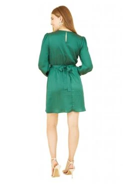 Mela London Green Satin Wrap Dress With Long Sleeves -Sarto Vibe Sales 8bMUkoay 14770