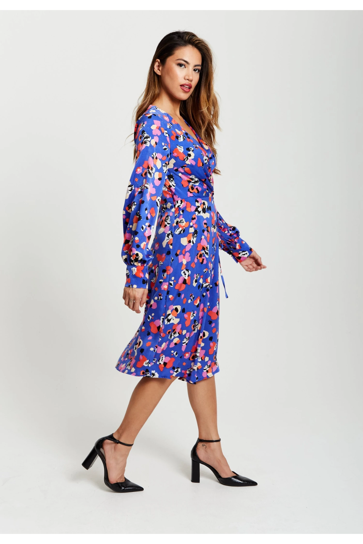 Liquorish Multicolour Abstract Dot Print Midi Wrap In Blue 3 Liquorish Multicolour Abstract Dot Print Midi Wrap In Blue - Image 3