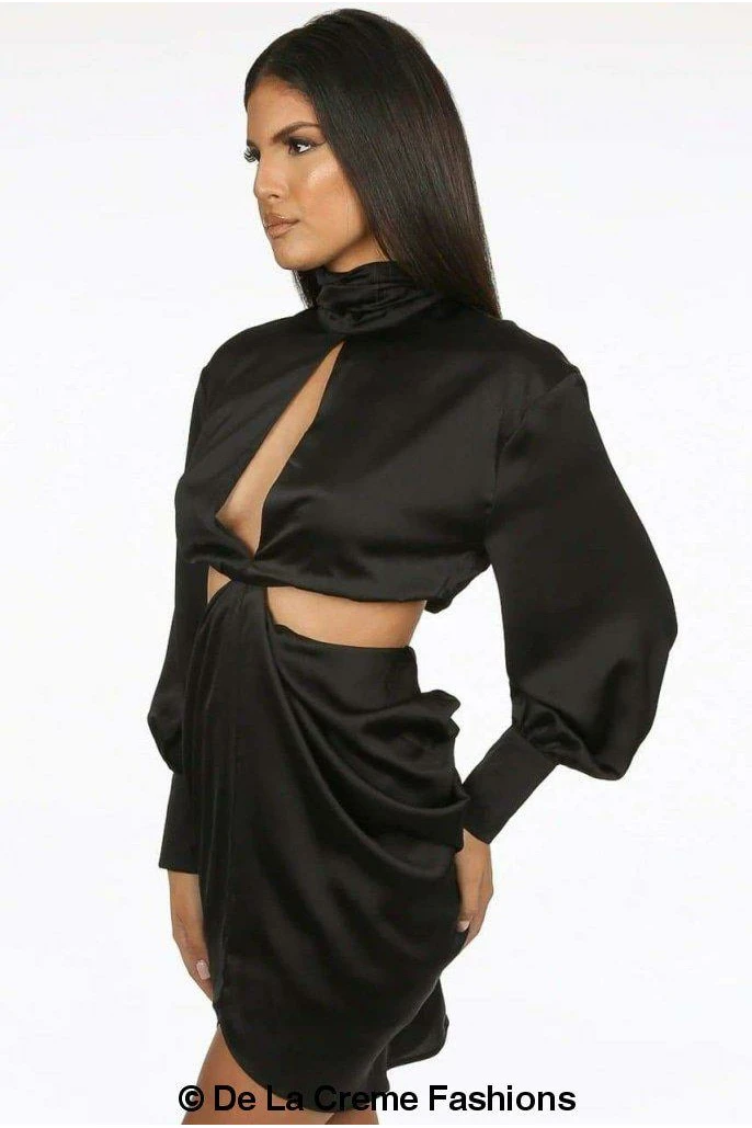 De La Creme Fashions Pleated High Neck Cut Out Mini Dress 12 De La Creme Fashions Pleated High Neck Cut Out Mini Dress - Image 12