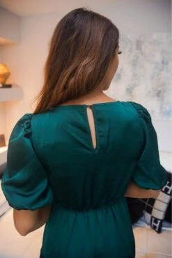 Double Second Green Satin Puff Sleeve V-neck Tiered Dress 9 Double Second Green Satin Puff Sleeve V-neck Tiered Dress -Sarto Vibe Sales 98QZuZZh 14379
