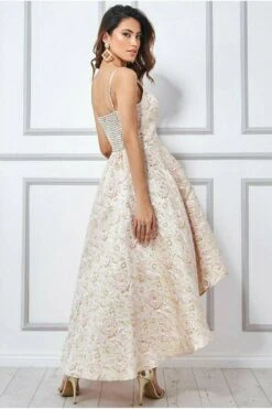 Goddiva Jacquard High Low Midi Dress - Blush 6 Goddiva Jacquard High Low Midi Dress - Blush -Sarto Vibe Sales 9SYRf03q 9526