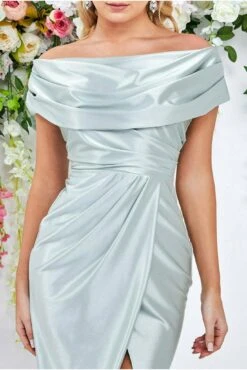 Goddiva Cowl Neck Bardot Satin Midi Front Split - Sage Green 5 Goddiva Cowl Neck Bardot Satin Midi Front Split - Sage Green -Sarto Vibe Sales 9z8QJqIz 11452