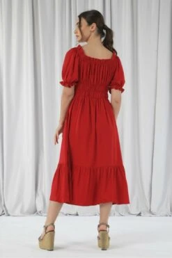 Double Second Red Bardot Midi Dress 8 Double Second Red Bardot Midi Dress -Sarto Vibe Sales AGJQJt6H 11928