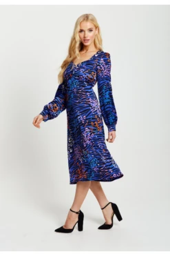 Liquorish Vivid Zebra Print Midi Dress With Front Slit -Sarto Vibe Sales AKKFsmXa 13003