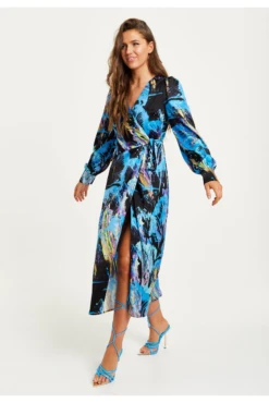 Liquorish Multicolour Abstract Print Midi Wrap Dress -Sarto Vibe Sales B4QSzX9X 14964