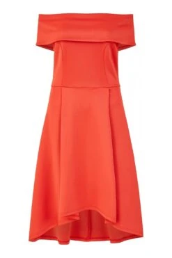 Mela London Red Bardot Dipped Hem Dress -Sarto Vibe Sales C3IOo46I 14759