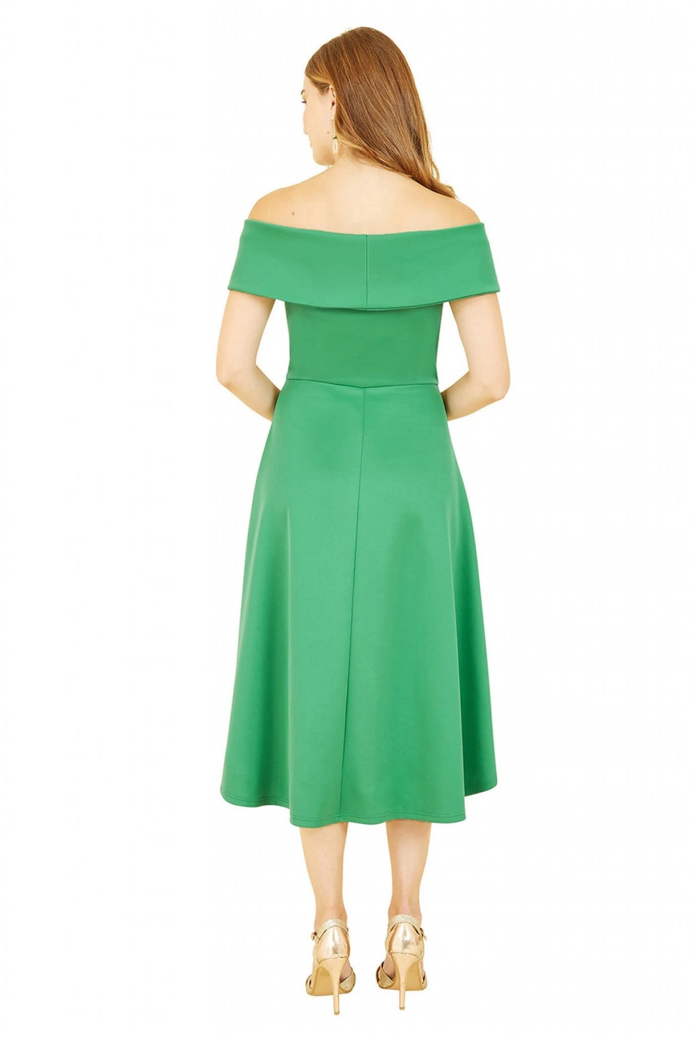 Mela London Bright Green Bardot Dipped Hem Dress 4 Mela London Bright Green Bardot Dipped Hem Dress - Image 4