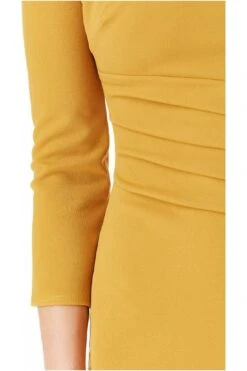 City Goddess V Neck Pleated Midi With Split Detail - Mustard -Sarto Vibe Sales DVrPaMud 5551