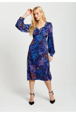 Liquorish Vivid Zebra Print Midi Dress With Front Slit