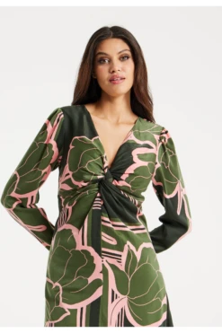 Liquorish Geometric Floral Knot Front Midi Dress -Sarto Vibe Sales DpN1IQke 14856