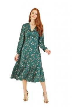 Yumi Green Pebble Print Long Sleeve Midi Dress -Sarto Vibe Sales EO3gUHvr 13360