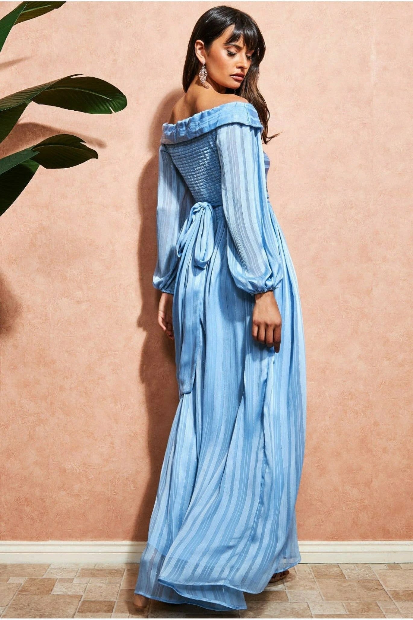 Goddiva Off The Shoulder Wrap Maxi Dress - Powder Blue 2 Goddiva Off The Shoulder Wrap Maxi Dress - Powder Blue - Image 2