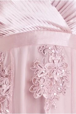 Goddiva Pleated Satin V Neck High And Low Midi - Pink -Sarto Vibe Sales F4q8Uct3 15742