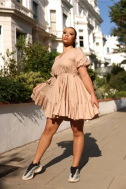 Setsofran London Nude Poplin Dress Gathered Hem -Sarto Vibe Sales FBVKOvhH 11257