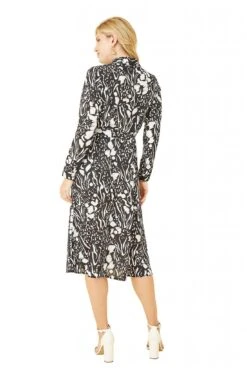 Mela London Black Animal Print Long Sleeve Midi Shirt Dress -Sarto Vibe Sales Ff0VSGvs 14773