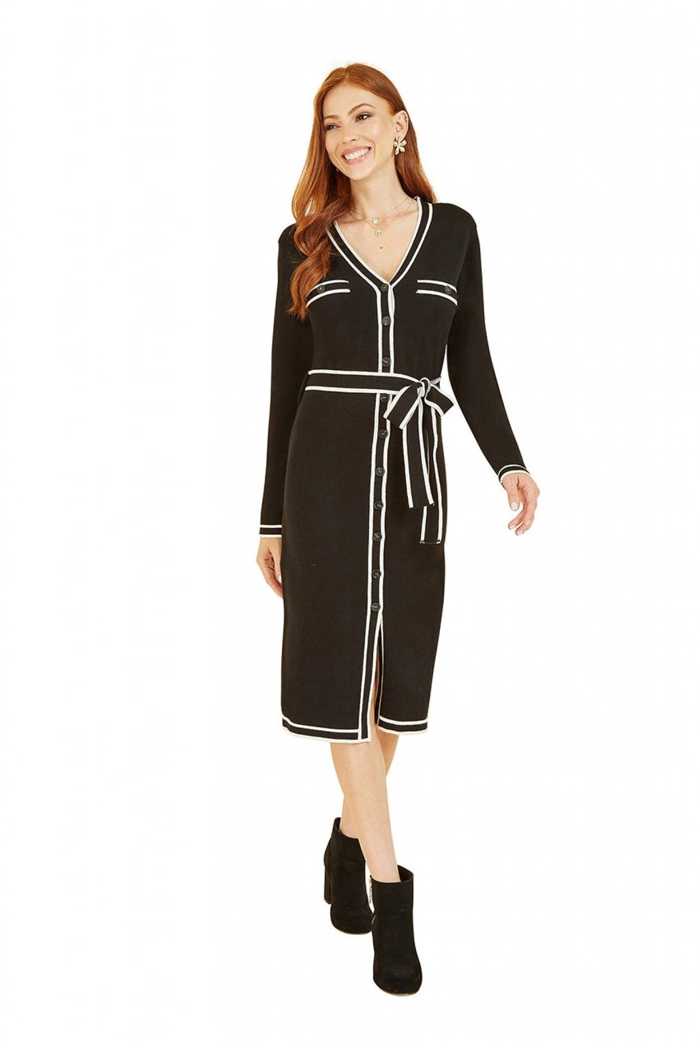 Yumi Black Knitted Shirt Dress With Contrast Border 5 Yumi Black Knitted Shirt Dress With Contrast Border - Image 5