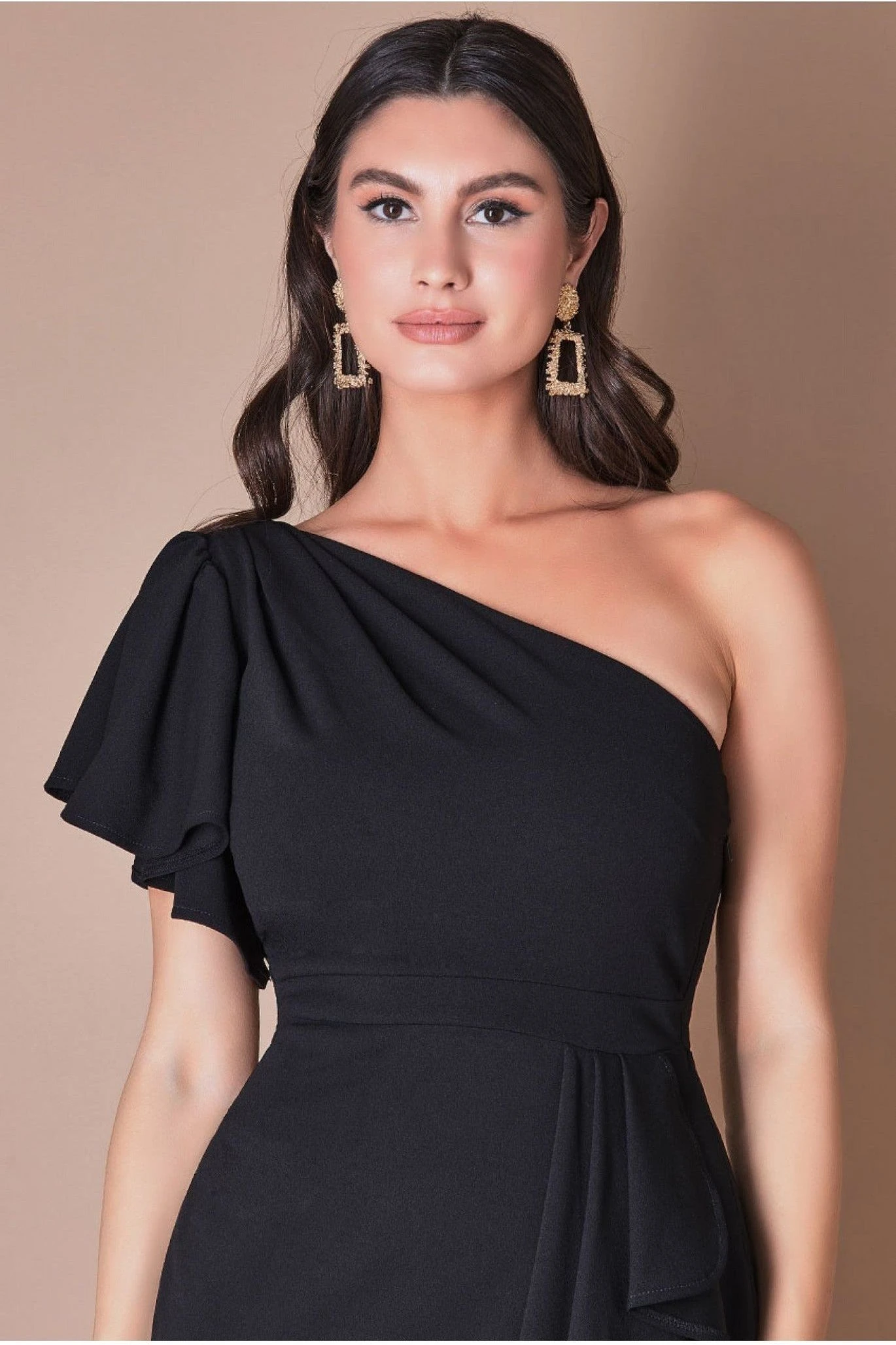 Goddiva Waterfall Sleeve Wrap Midi Dress - Black 3 Goddiva Waterfall Sleeve Wrap Midi Dress - Black - Image 3