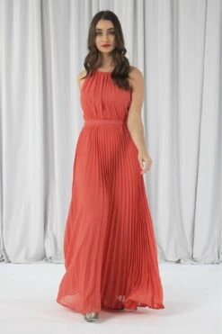 Double Second Red Sleeveless Pleated Dress -Sarto Vibe Sales GLTYFEyP 11908