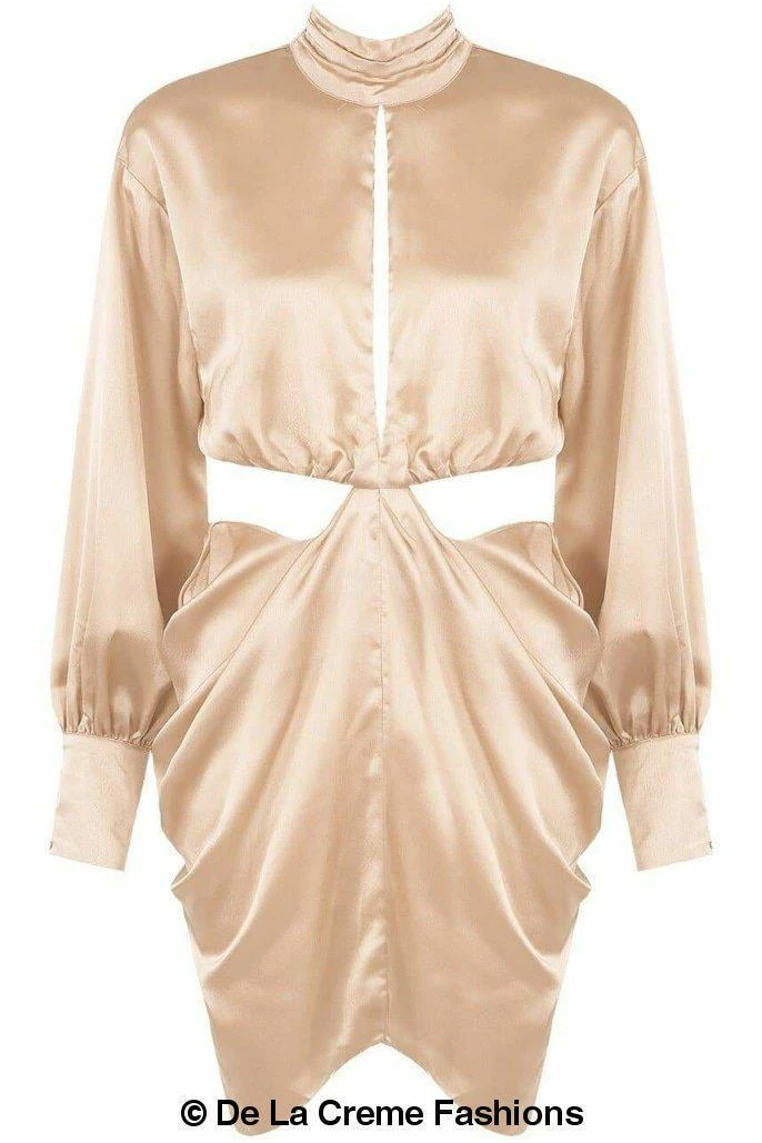 De La Creme Fashions Pleated High Neck Cut Out Mini Dress 9 De La Creme Fashions Pleated High Neck Cut Out Mini Dress - Image 9