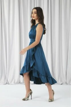 Double Second Teal Sleeveless Satin Frill Hem Wrap Dress 9 Double Second Teal Sleeveless Satin Frill Hem Wrap Dress -Sarto Vibe Sales H6dYeAum 11932
