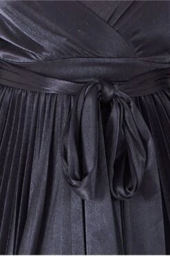 Goddiva Satin Pleated Skirt Wrap Midi Dress - Black -Sarto Vibe Sales Hw1dON64 15537