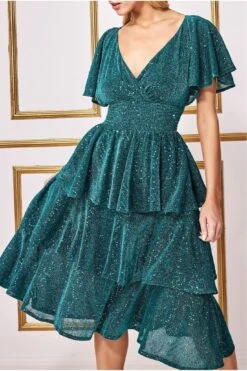 Goddiva Sequin Lurex Tiered Midi Dress - Teal Blue -Sarto Vibe Sales IQwPsVyC 13467