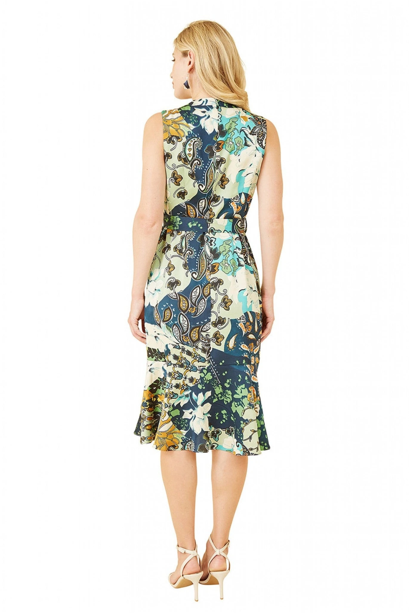 Mela London Green Patchwork Paisley Satin Wrap Effect Midi 3 Mela London Green Patchwork Paisley Satin Wrap Effect Midi - Image 3